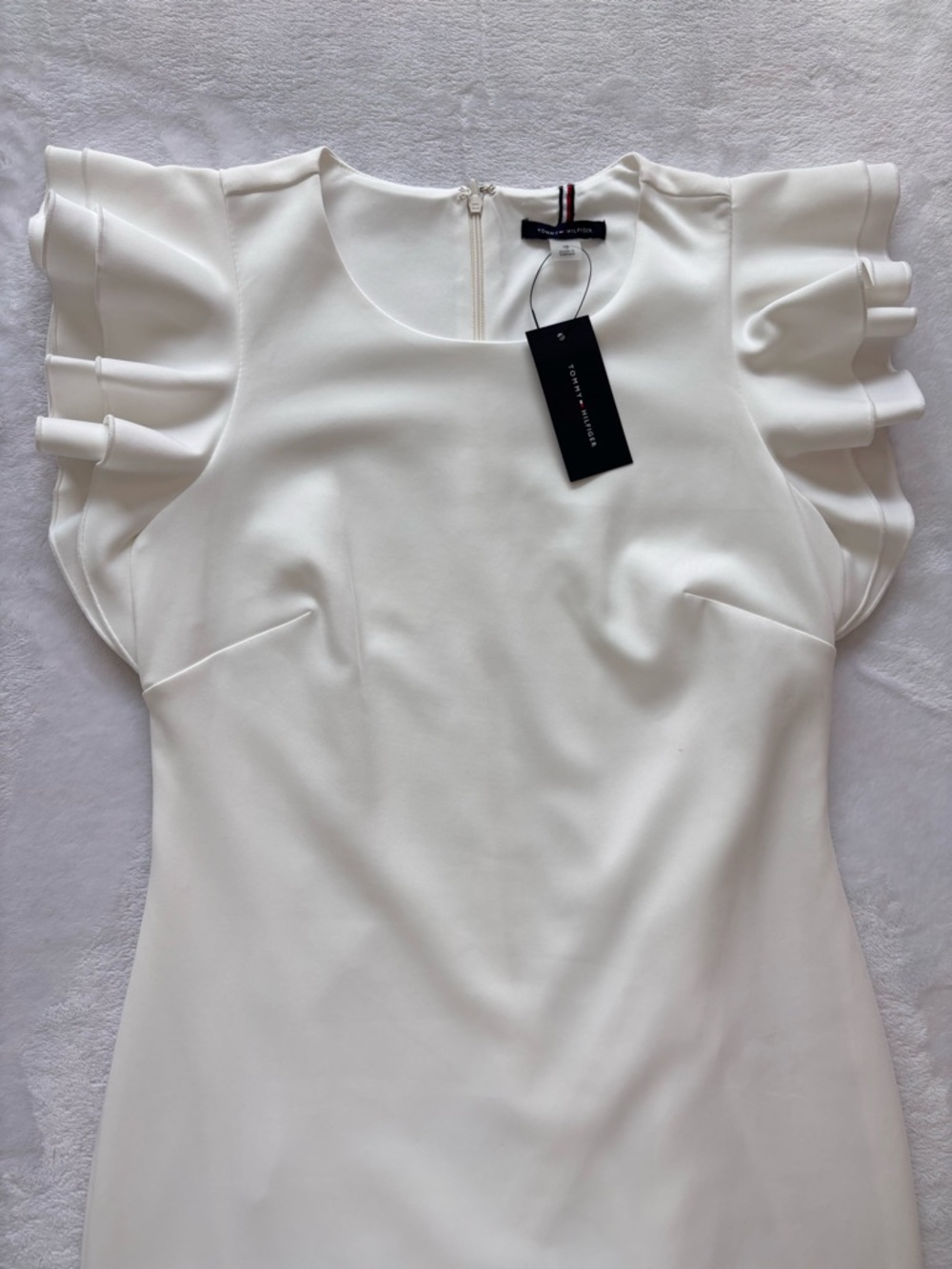 TOMMY HILFIGER White Short Flutter Cap Sleeve Scuba Sheath Dress--NWT--10 - Picture 10 of 16